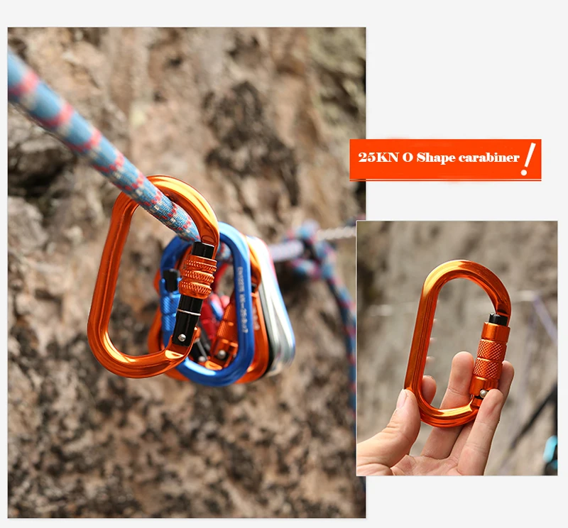 New Top Quality  CE UIAA 25kN 7075 aluminum O shaped rock climbing carabiner 25KN break force
