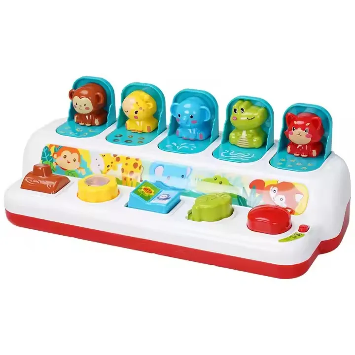 New animal button popup hide and seek fine motor skills toy baby plastic montessori educational games baby toy with light music