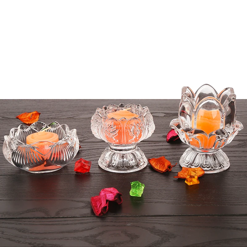 Buddhist articles high foot lotus butter lamp lamp holder candle cup glass candlestick Buddha offerings