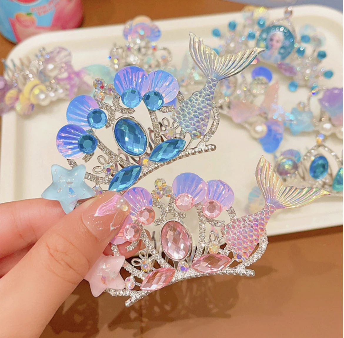Wholesale Mermaid Kids Colorful Crown Little Girls Princess Hair clips Headband Tiaras For Party Gift