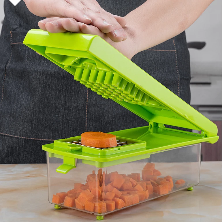 Smart Kitchenware 14 Pieces Fruit Food Processor Kitchen Hand Operated Vegetable Chopper Slicer Dicer With Plastic Container