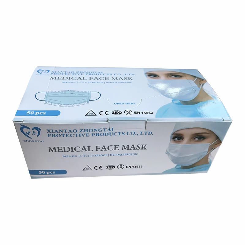 Non Woven Fabric Winter Mask Surgical Earloop Adult Plastic 3 Layers Face Mask 50Pcs/Box