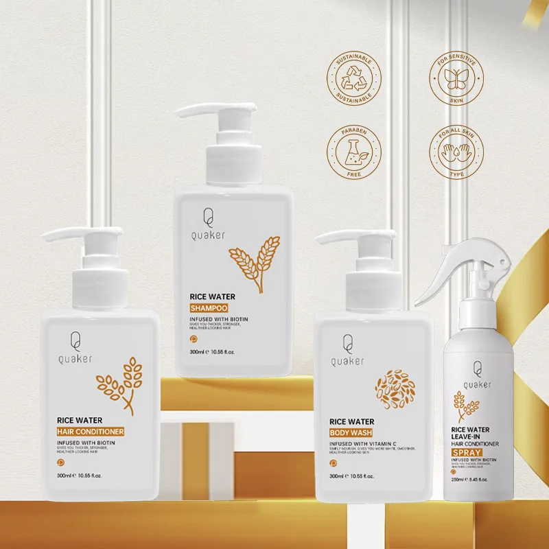 Qquaker Private Label Rice Water Shampoo Set With Conditioner Paraben Free Body Wash For Hair Antibacterial Method