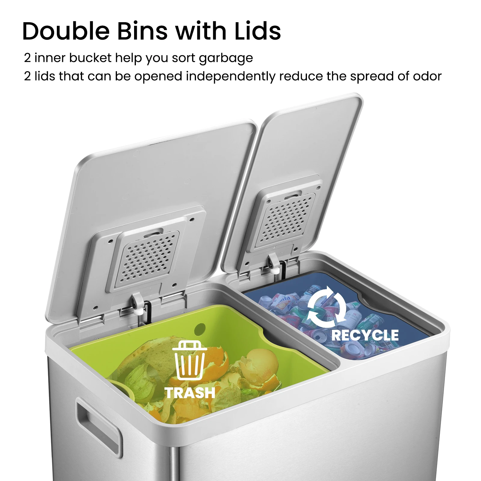 JILI design stainless steel pedal 38L+22L double-cell trash can fully enclosed rectangular trash can  for home hotel outdoor