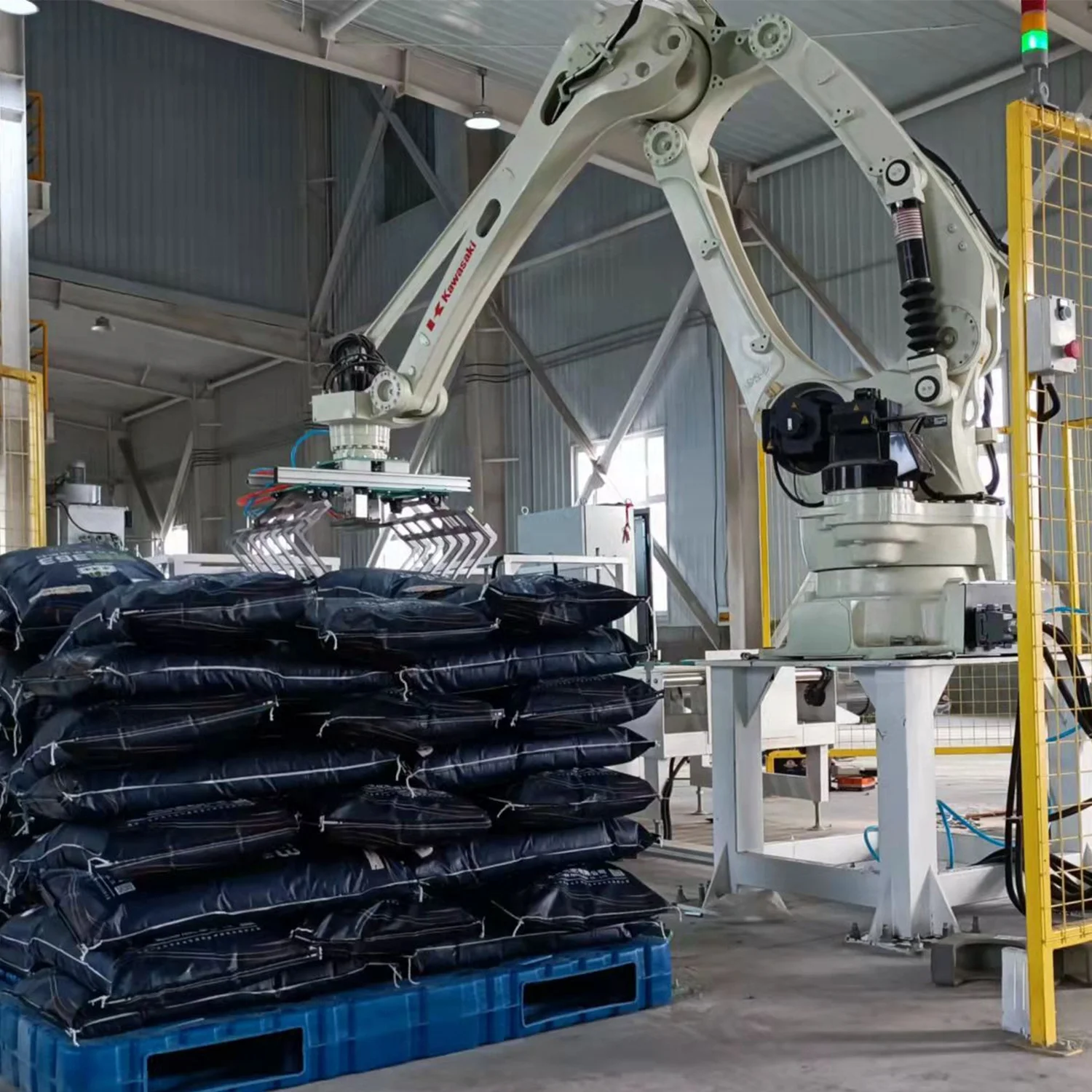 Zhengxia Palletizing 20kg Seed Rice Cement Bags Wood Pellets Automatic Double Packaging Line Robot 25kg 50kg Bags Palletizer