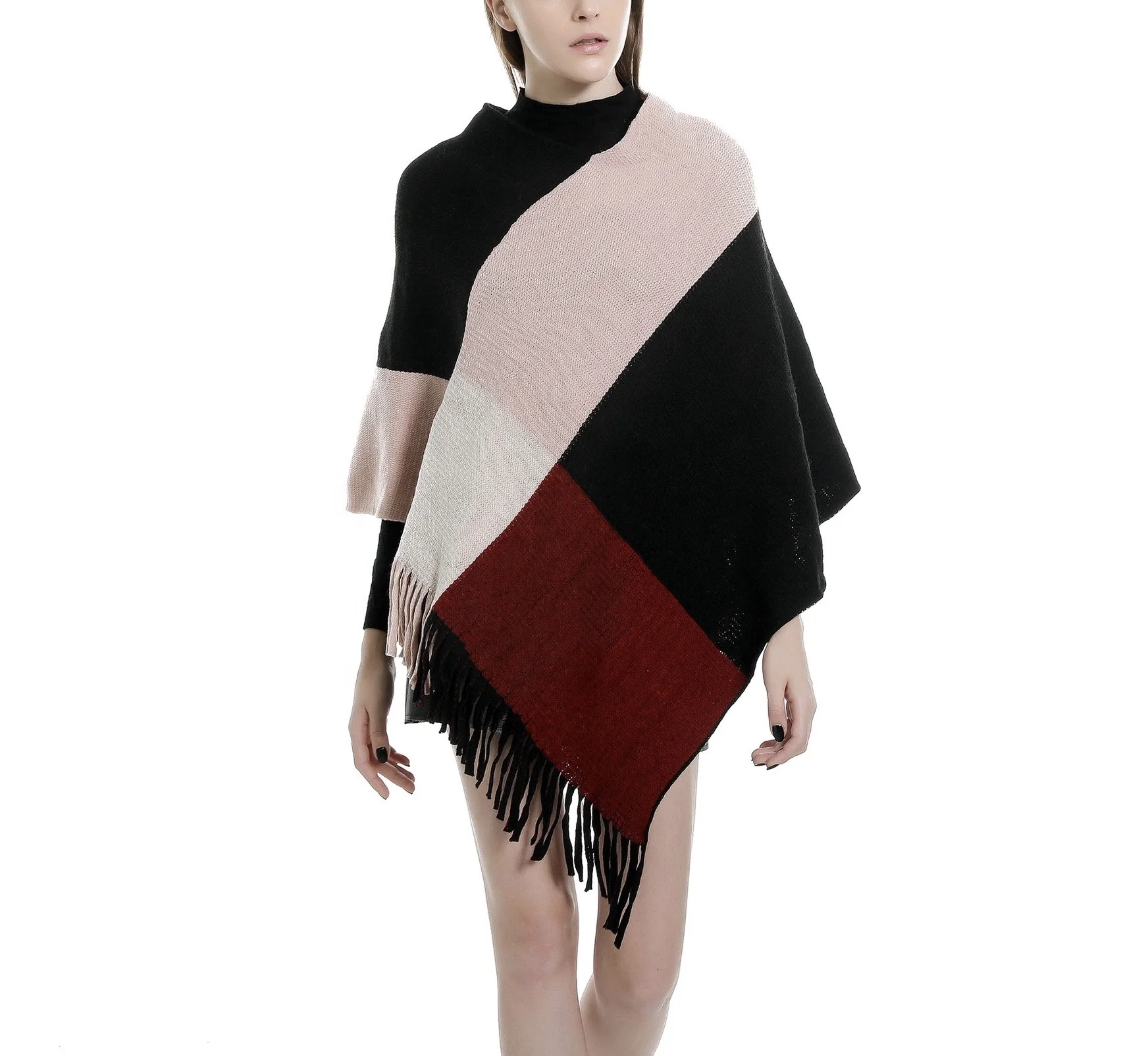 New Style Ladies Women Scarf Shawl Wraps Wholesale Poncho Plain Plaid Tassel Winter Knitted  Shawl Scarf