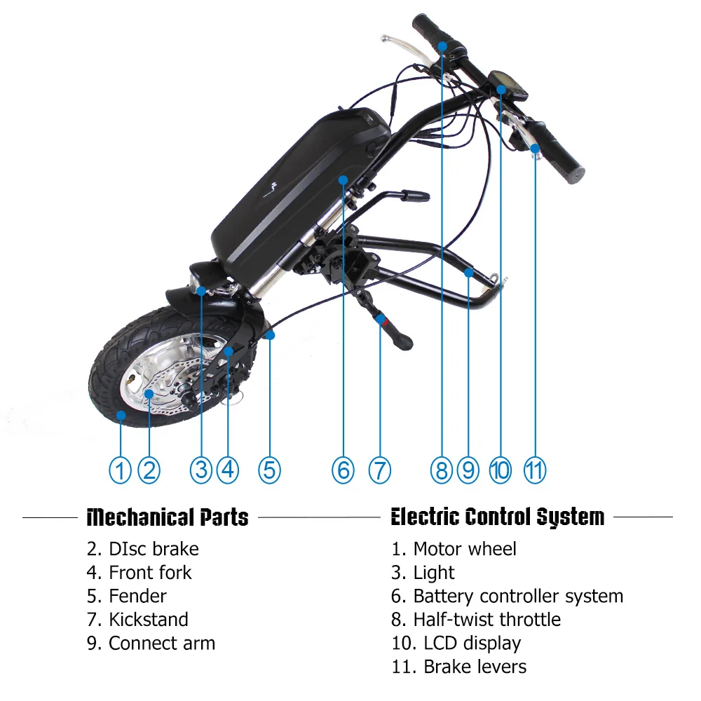 350W 250W 36V Electric Handcycle Attachment for manual Wheelchair