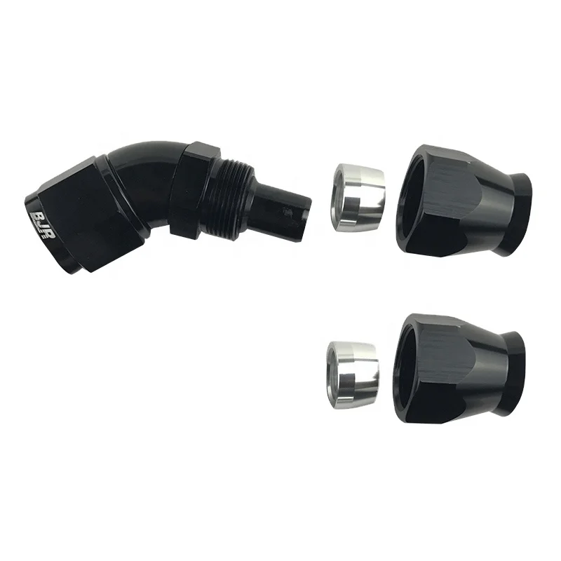 BJR  45 Degree Aluminum Female AN Thread to AN Fuel Oil PTFE Hose Line  Full Flow AN Fittings