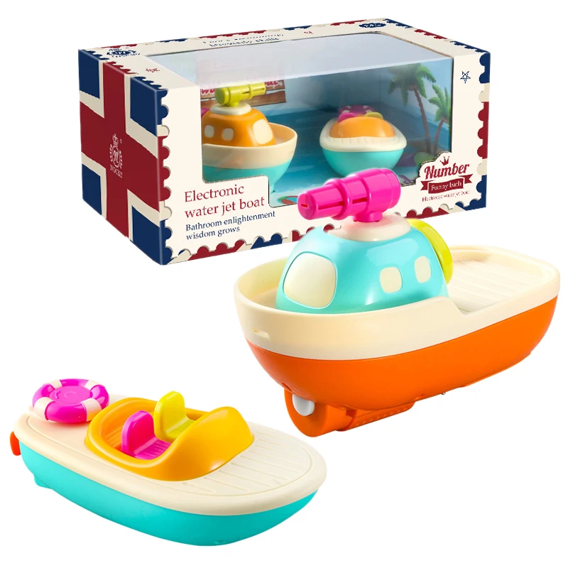 Electronic Water Jet Boat Set Spray Water Sprinkler Wind Up Floating Boat Bathtub Baby Bath Toy