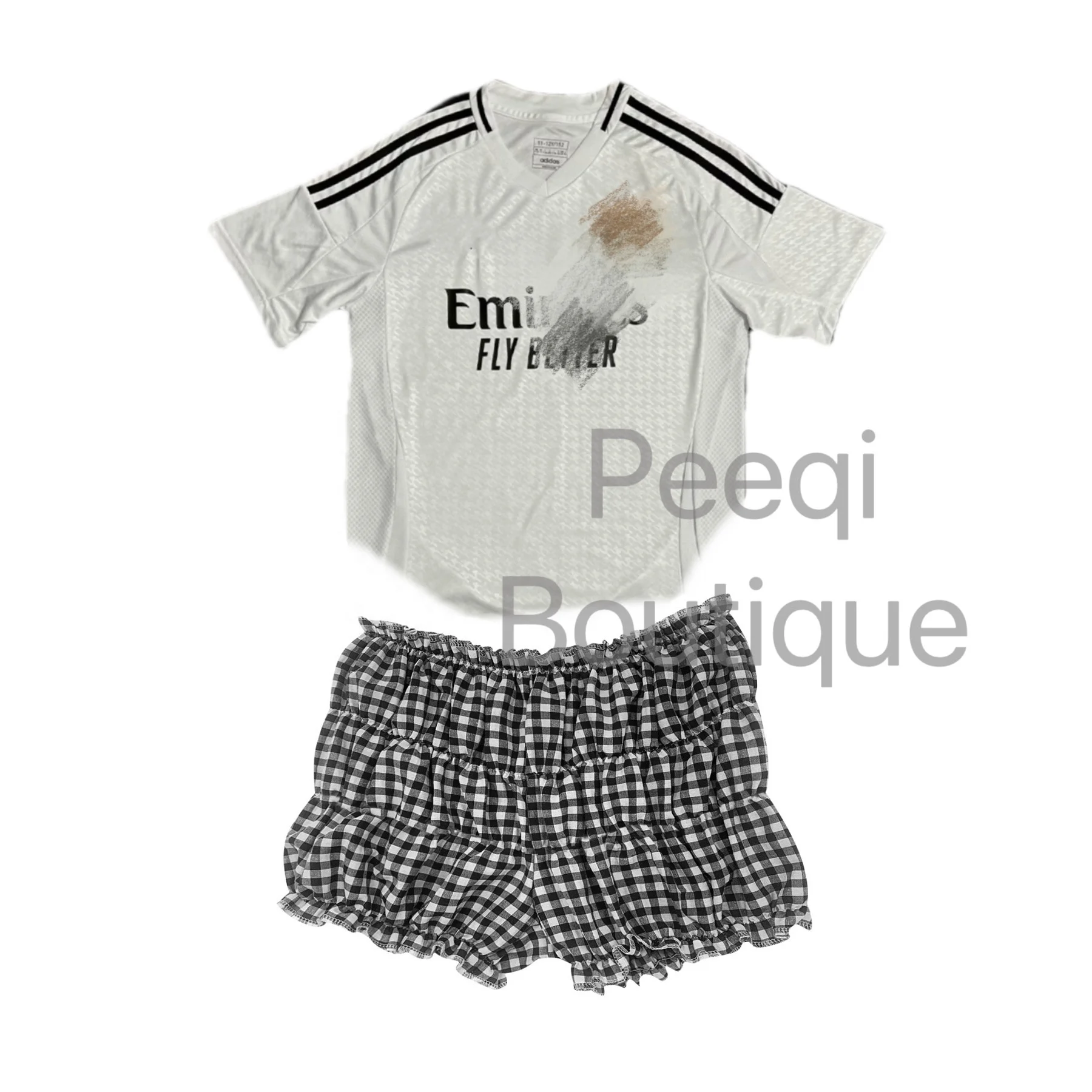 Peeqi y2k t shirt jersey and pleated shorts 2 piece set women outfits streetwear plus size women clothing