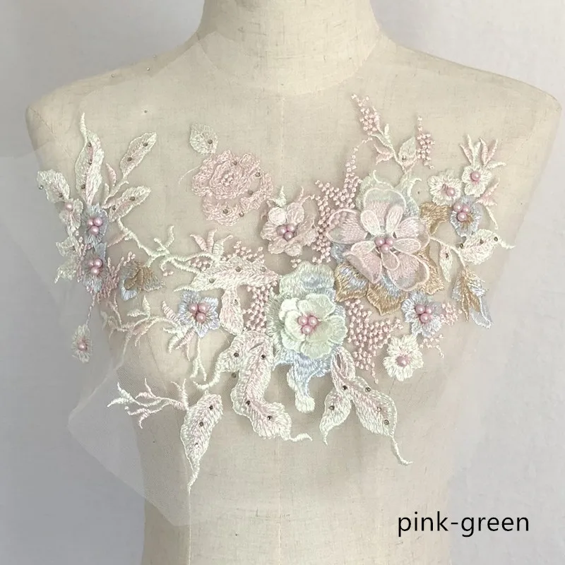 Beaded Blossom Lace Applique 3D Flower Embroidery Lace Patch Motif Sew onto Dance Costumes PromDress