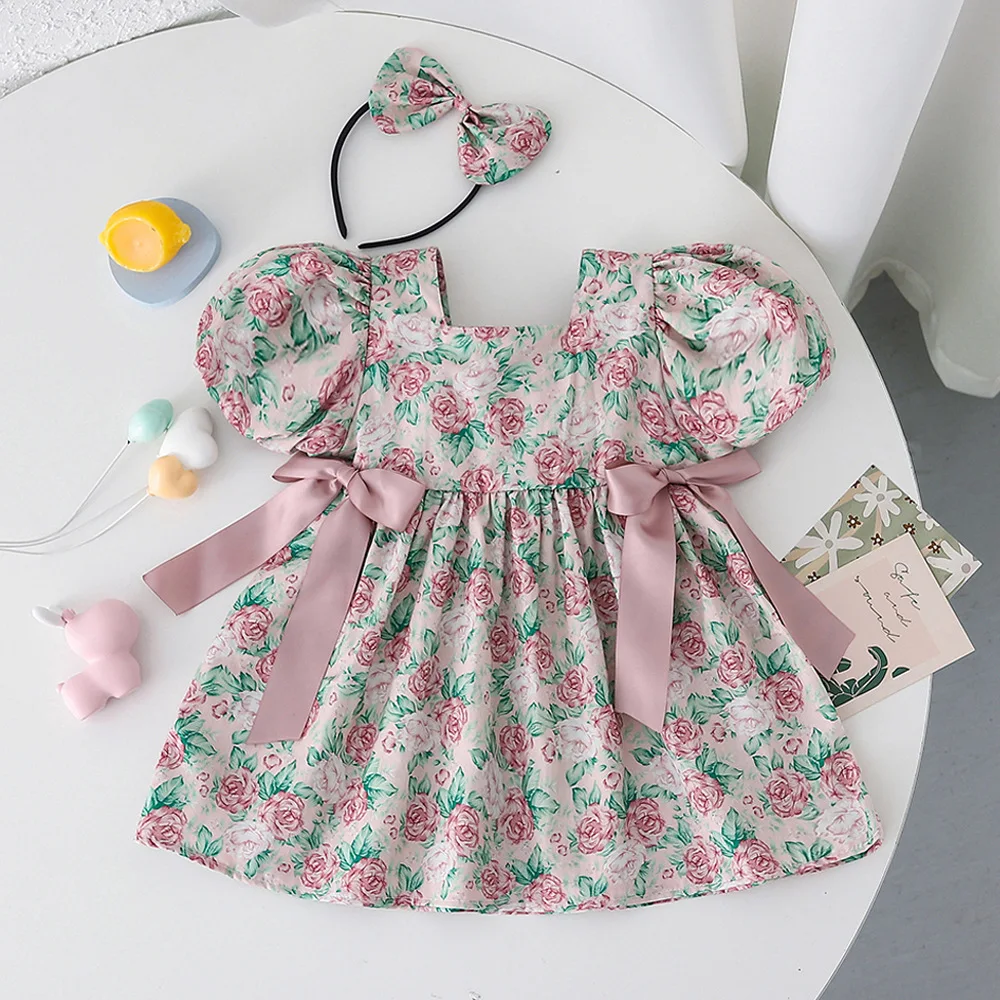 Latest 100% cotton toddler jumpsuit baby girls dress rose pattern rompers sister summer clothes suits newborn gift