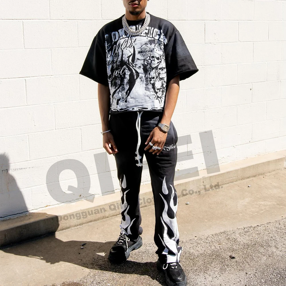 Custom tshirt manufacturer thick collar 300gsm heavyweight cropped tee oversize screen print graphic 100 cotton boxy t shirt men