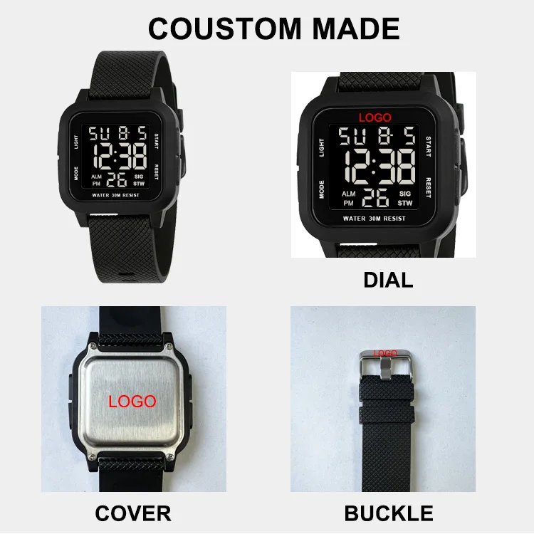 Sports Alarm Clock Auto Date chronograph china Complete Calendar  Water Resistant square digital watches