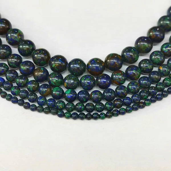 Wholesale  Natural Smooth Charm Gemstone  8mm Azurite Stone Chrysocolla   Loose  Beads For Jewelry Making