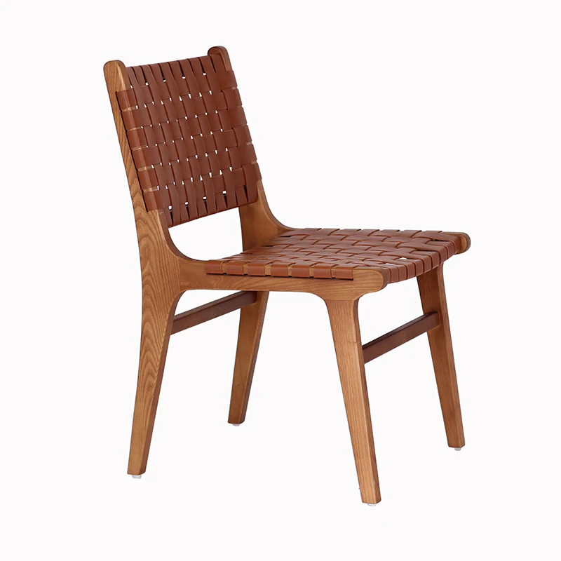 Современная дизайнерская мебель для отеля, кожаный тканый стул с седлом лошади, столы с рамой из массива дерева, обеденный стул, набор для кафе, ресторана