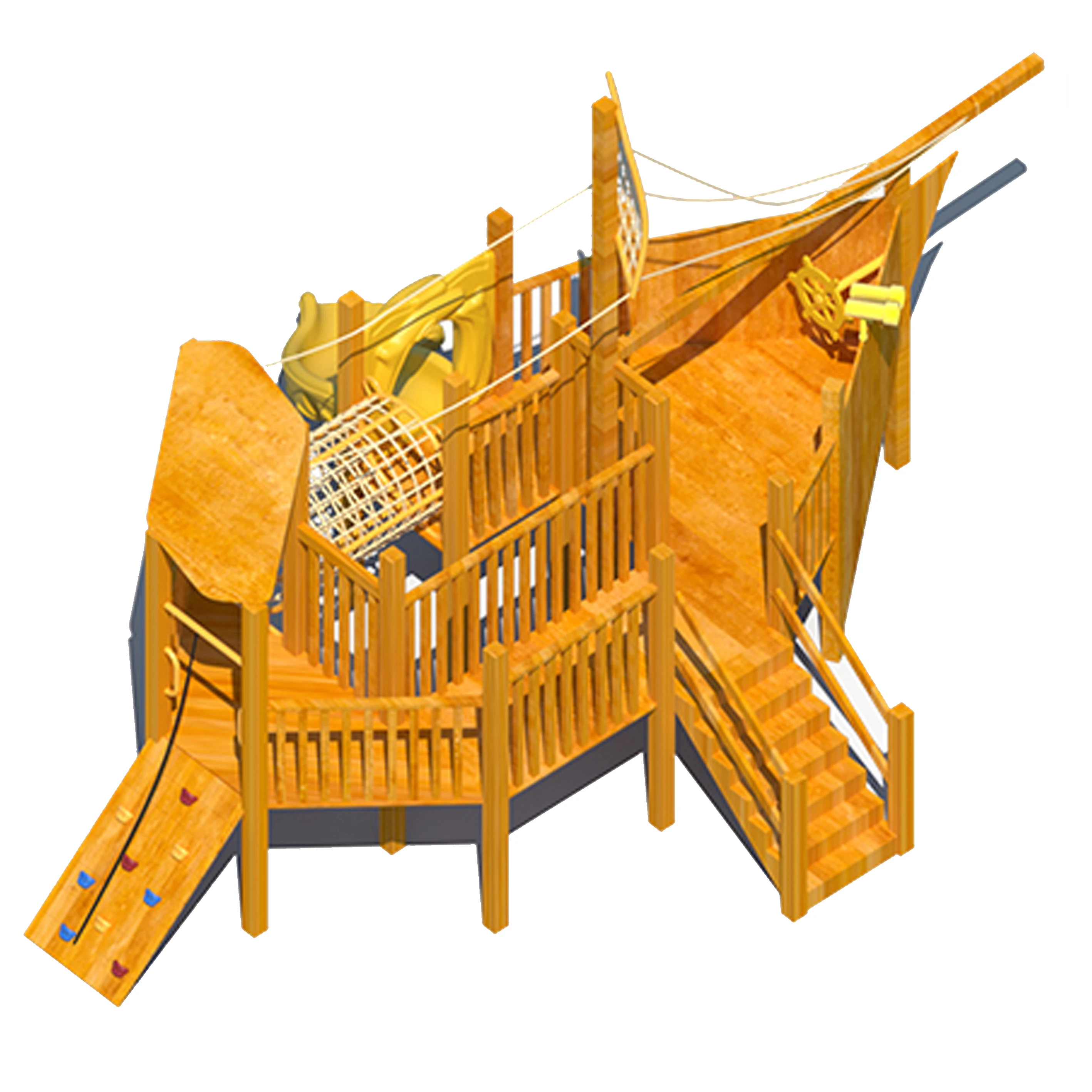 Pirate style Wooden Outdoor Playground Equipment Play Slide Set