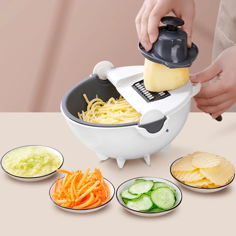 Cross-border hot selling  manual  7 Blade ABS + stainless steel drain basket vegetable cutter for cutting slice and shred