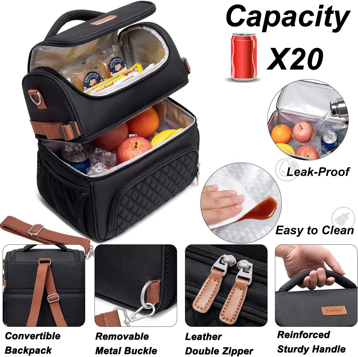 Custom Logo Lightweight Leakproof Insulated Picnic Lunch Bag Freezable Lunch Cooler Bag