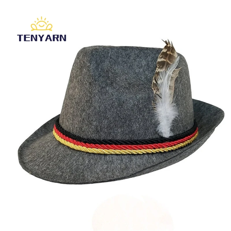 Tenyarn 2023 Feather Decorative Fedora Custom Wool Felt German Oktoberfest Hat China Wholesale