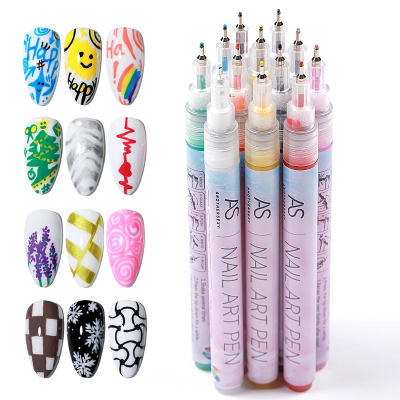 AS 12pcs Nail Art Graffiti Pen Waterproof Nail Polish Quick Dry Nail Art Painting Pen DIY Abstract Lines Pen