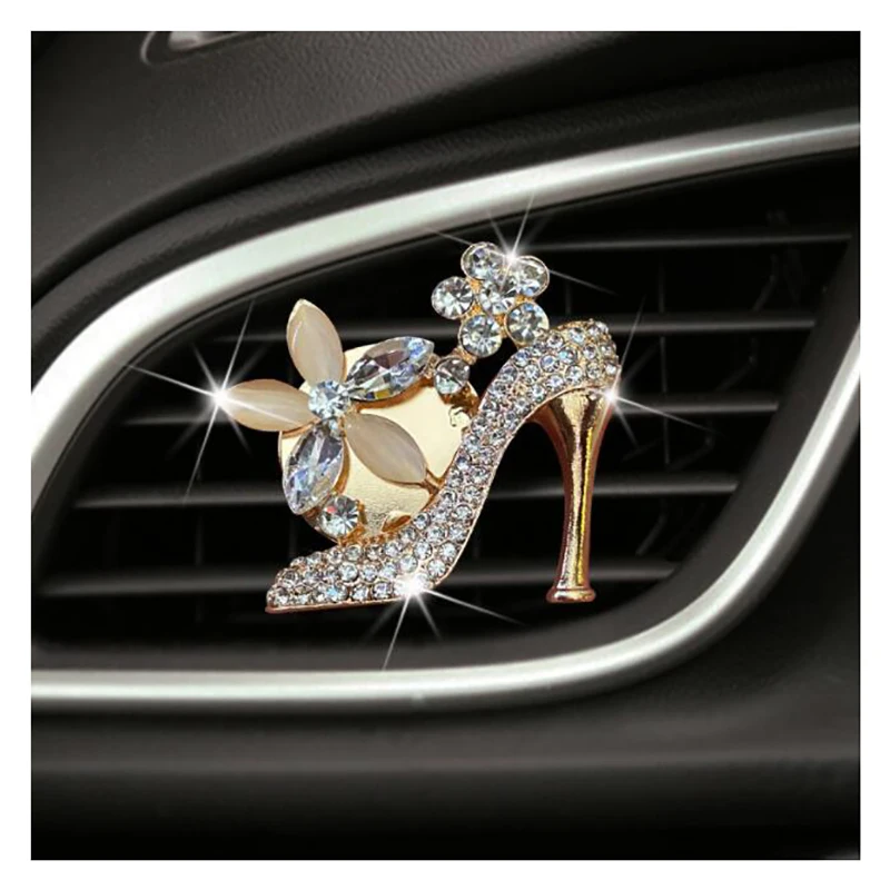 Crystal Bling Rhinestone Girls Purse High Heels Shoe Car Vent Clip Perfume Diffuser Car Air Freshener