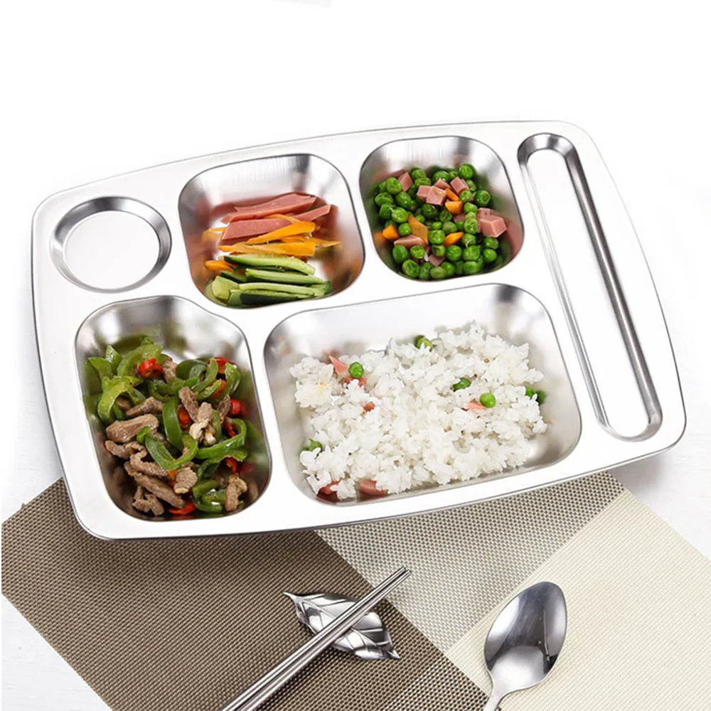 LIHONG School Canteen 5 compartment divided mess lunch dinner stainless steel fast food serving tray