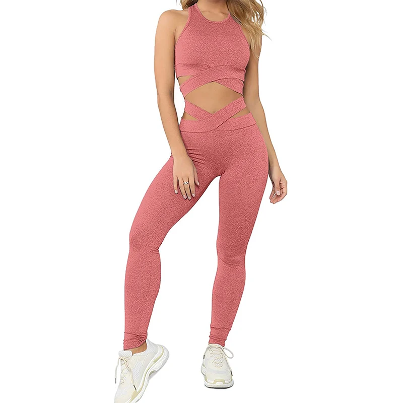 Ropa Deportiva; Сезон весна-осень крест-накрест кроп топы спортивный брючный костюм спортивный бюстгальтер для фитнеса и леггинсы; Комплект одежды из 2 предметов для женщин Набор для йоги