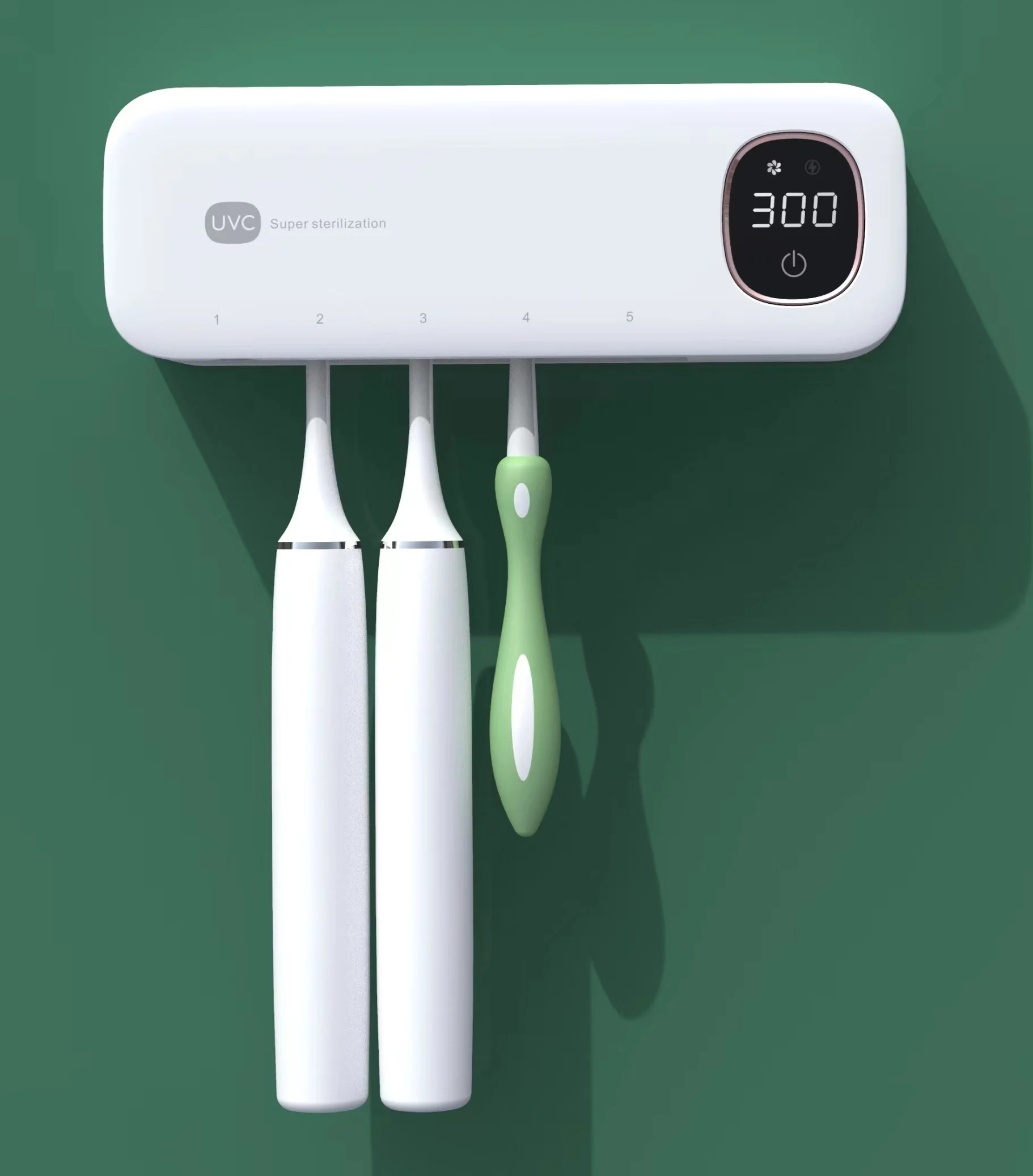 2023 new design uvc toothbrush sanitizer with 5pc uvc led sterilizer light and night light rader sensing for toothbrush