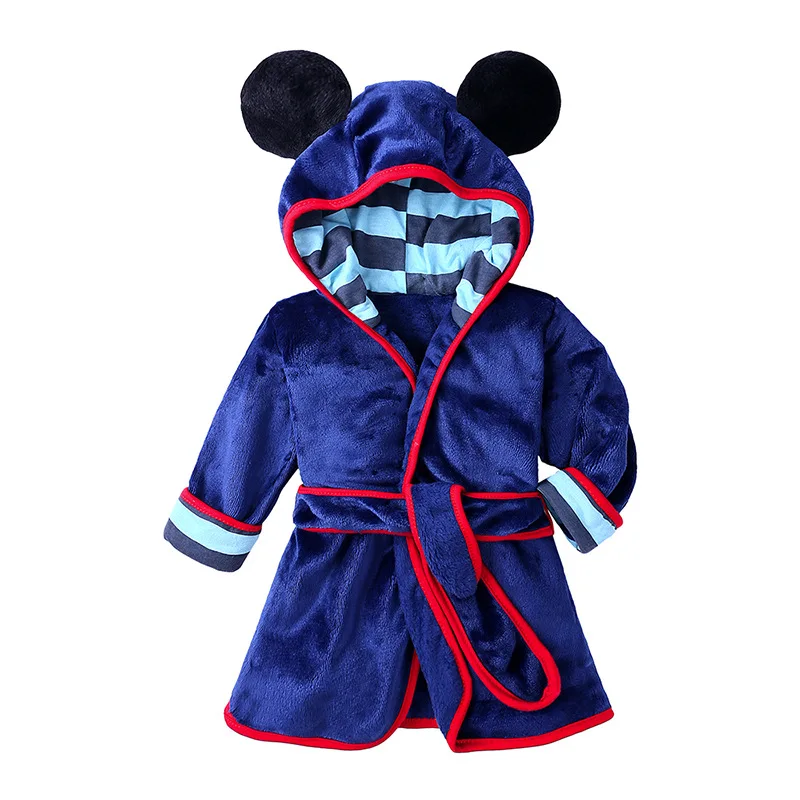 Winter Warm Kids Robe Hooded Pajamas Flannel Boy Girl Bathrobe Cartoon Sleepwear Nightgown Child Clothes