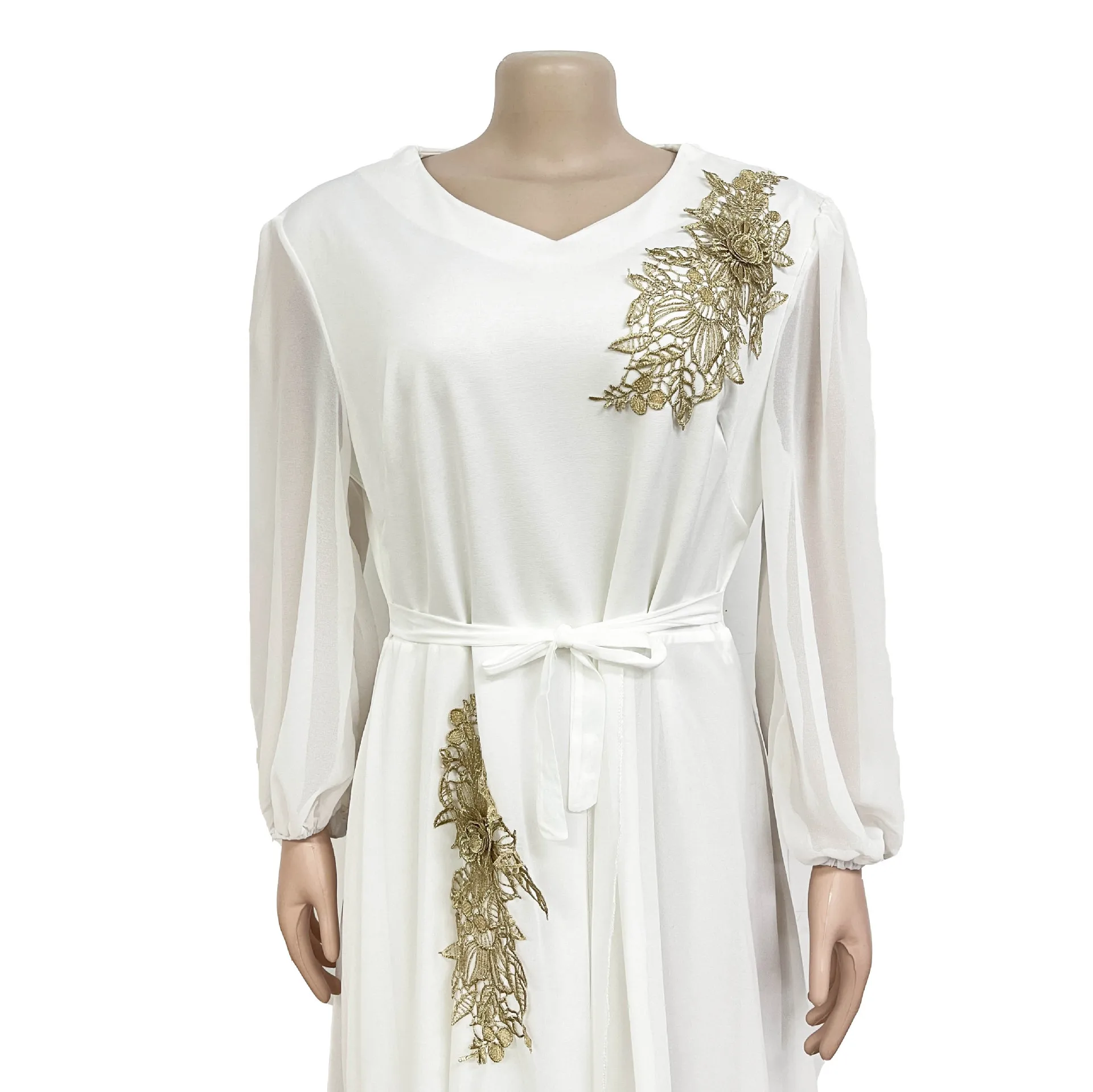 New Elegant Muslim Party Long Dresses Women With Sashes Islamic Clothing Abaya African Dresses Robe Musulman Djellaba Femme