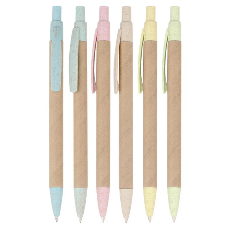 PROMSIGNAL E19166 Hot selling paper ballpen Eco friendly wheat straw parts promotional ballpoint pen custom LOGO