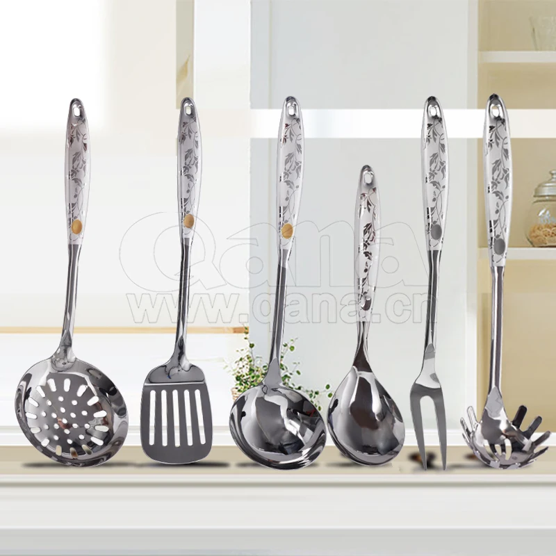 QANA Factory Wholesale OEM Household Cooking stainless steel kitchenware spatula set kitchen utensils slotted turner Ladle set