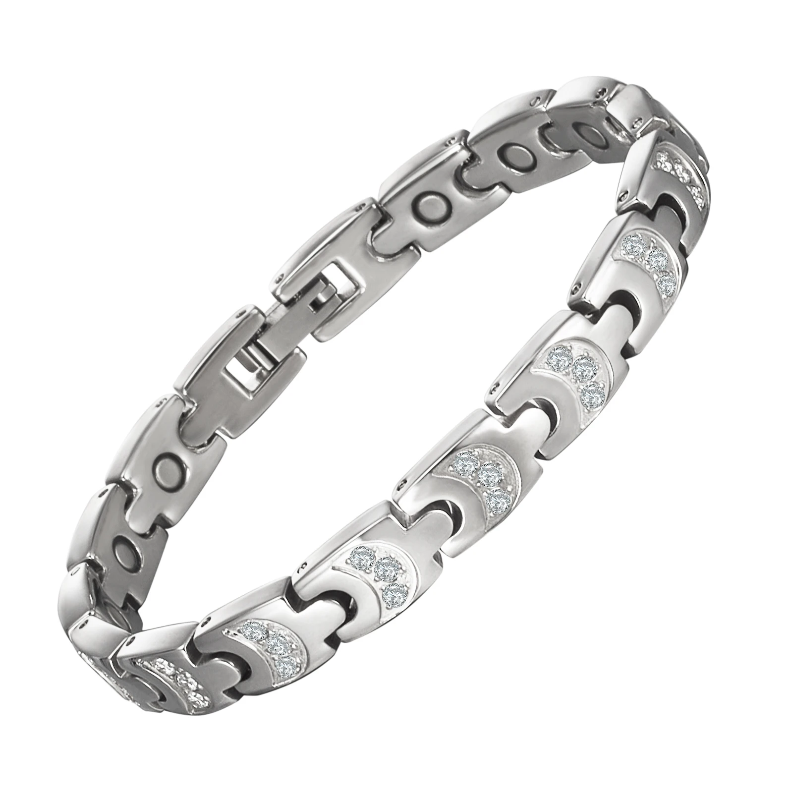 Wollet CZ Link Chain Blood Pressure Good Energy Anega Magnetic Bracelet