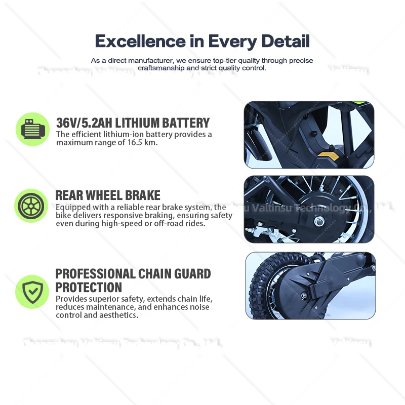 Long 15 mph teenagers small classic IPx4 high range children electric dirt bike motorcycle