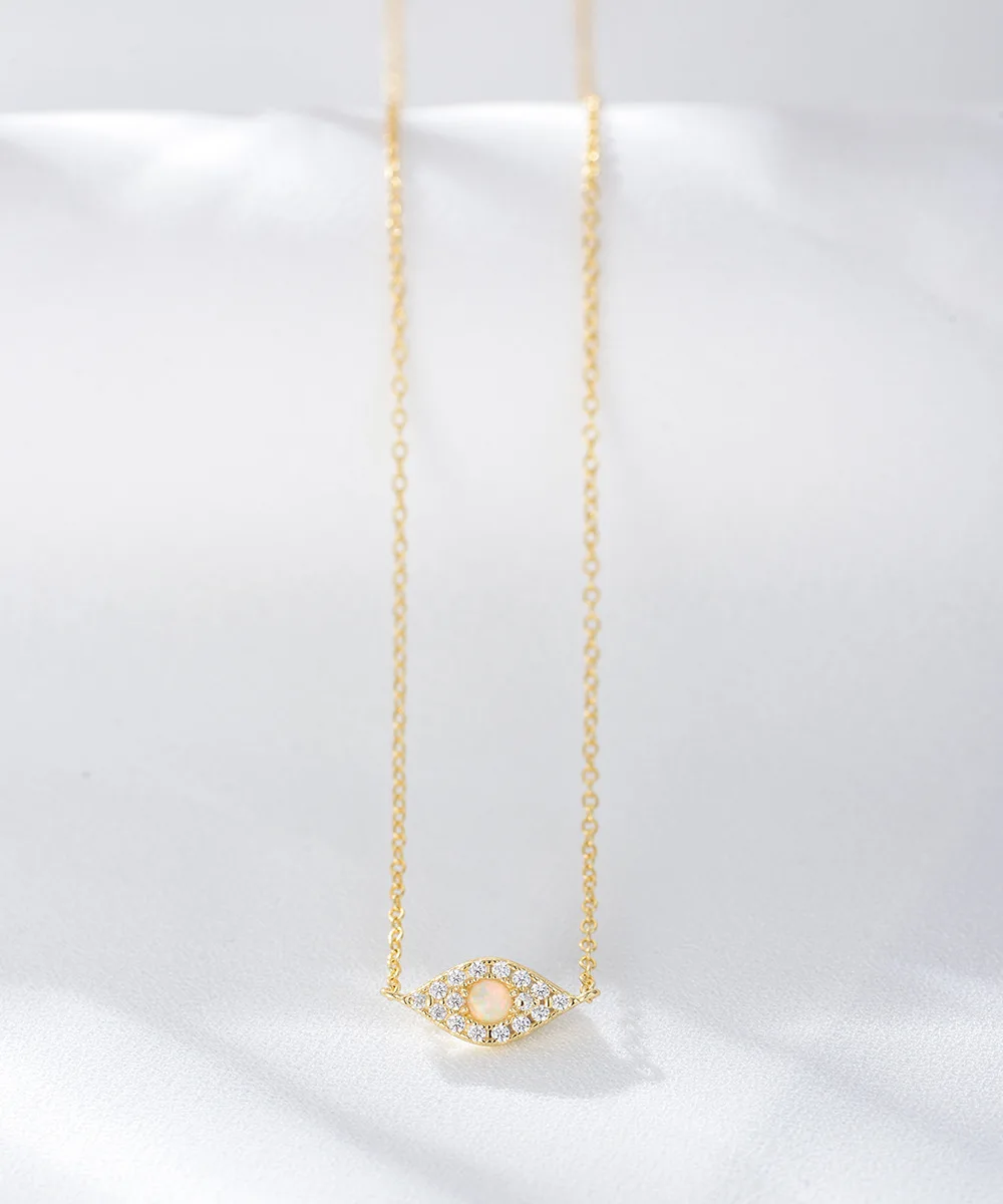 Hot Sale Delicate S925 Sterling Silver Cubic Zircon Eyes Shaped Necklace Popular 925 Silver Opal Diamond Evil Eyes Necklace