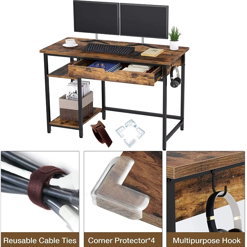 Custom cheap office computer table adjustable home simple wooden large desktop high computer desk organizer with shelf