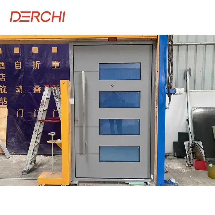 DERCHI NFRC Modern Hot Sale Metal Other Front Entry Door Cheap Price Exterior Steel Security Pivot Entrance Doors For Houses