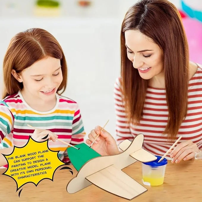 Two Styles DIY Wooden Airplane Toys Unfinished Wood Glider Plane Model Paint for Birthday Family School Craft Projects
