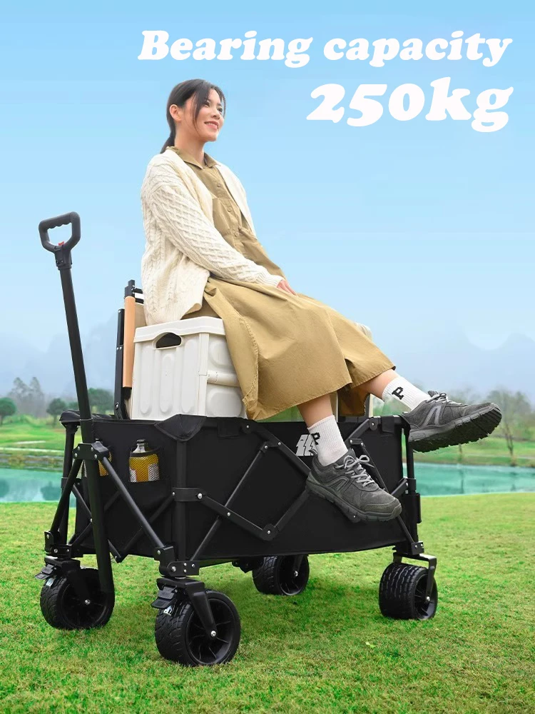 300L Foldable Cart Collapsible Utility Wagon with All-Terrain Big Wheels for Outdoor Camping Sports Garden Beach Grocery, Orange