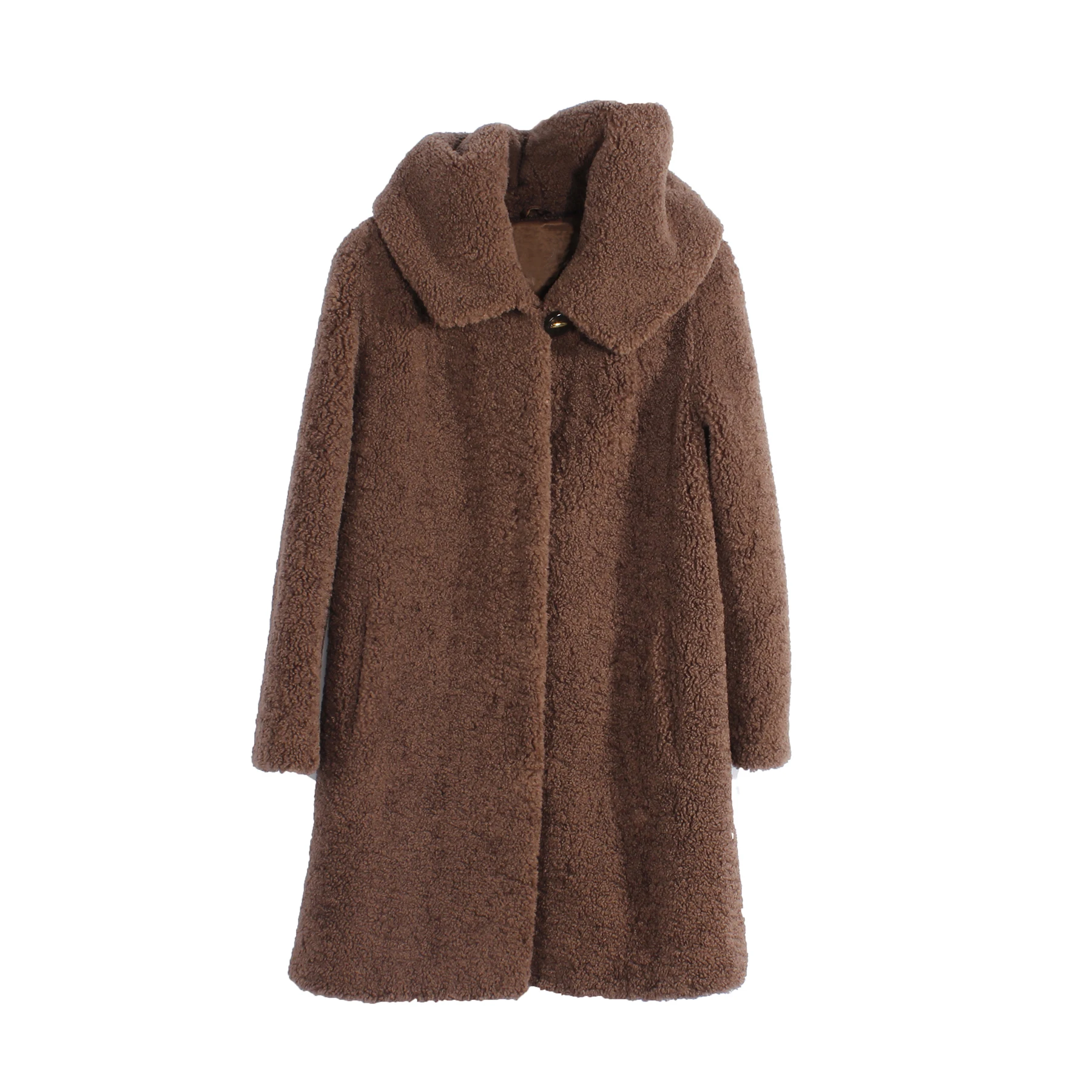 Winter Women coat  Shearling Wool Mixed Faux Teddy Fur Long Coat With Hood Hot Sale