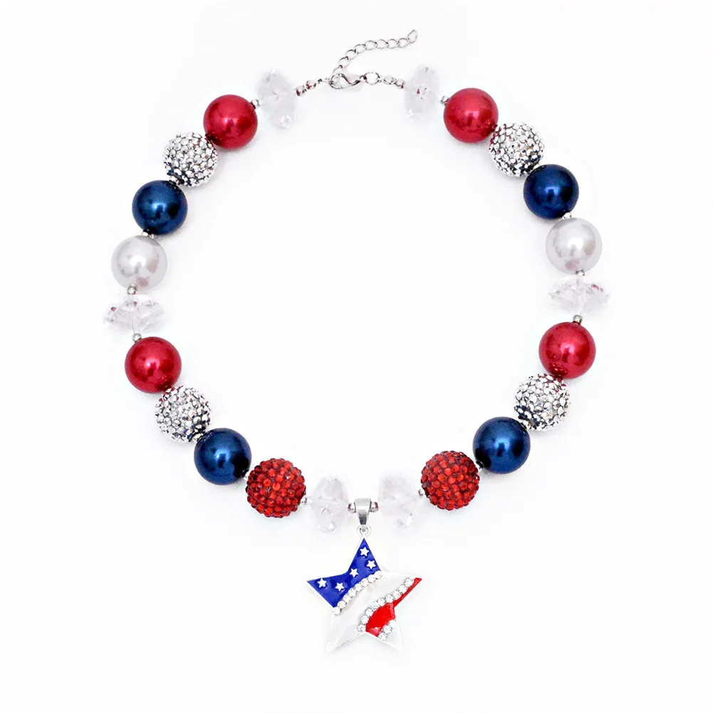 Holiday Girls Princess Chunky Necklace Kids Independence Day Funky Bubblegum Necklace For Gift Party