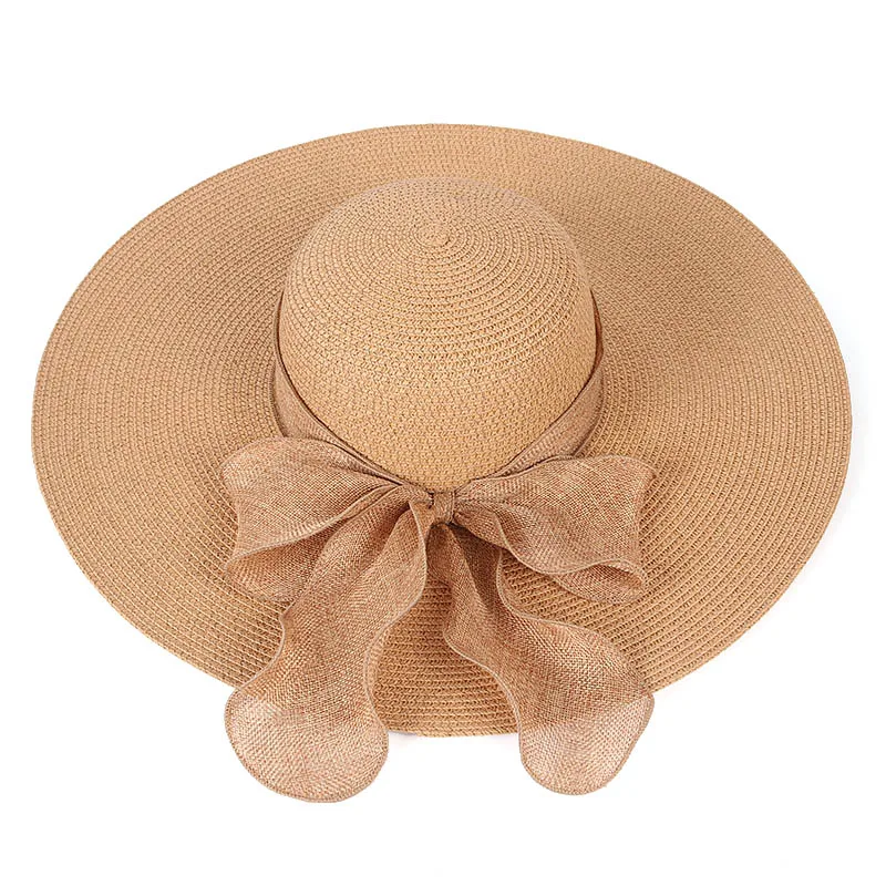 2021 оптовая продажа, летние складные соломенные шляпы с широкими полями и бантом для женщин, пляжная шляпа от солнца
