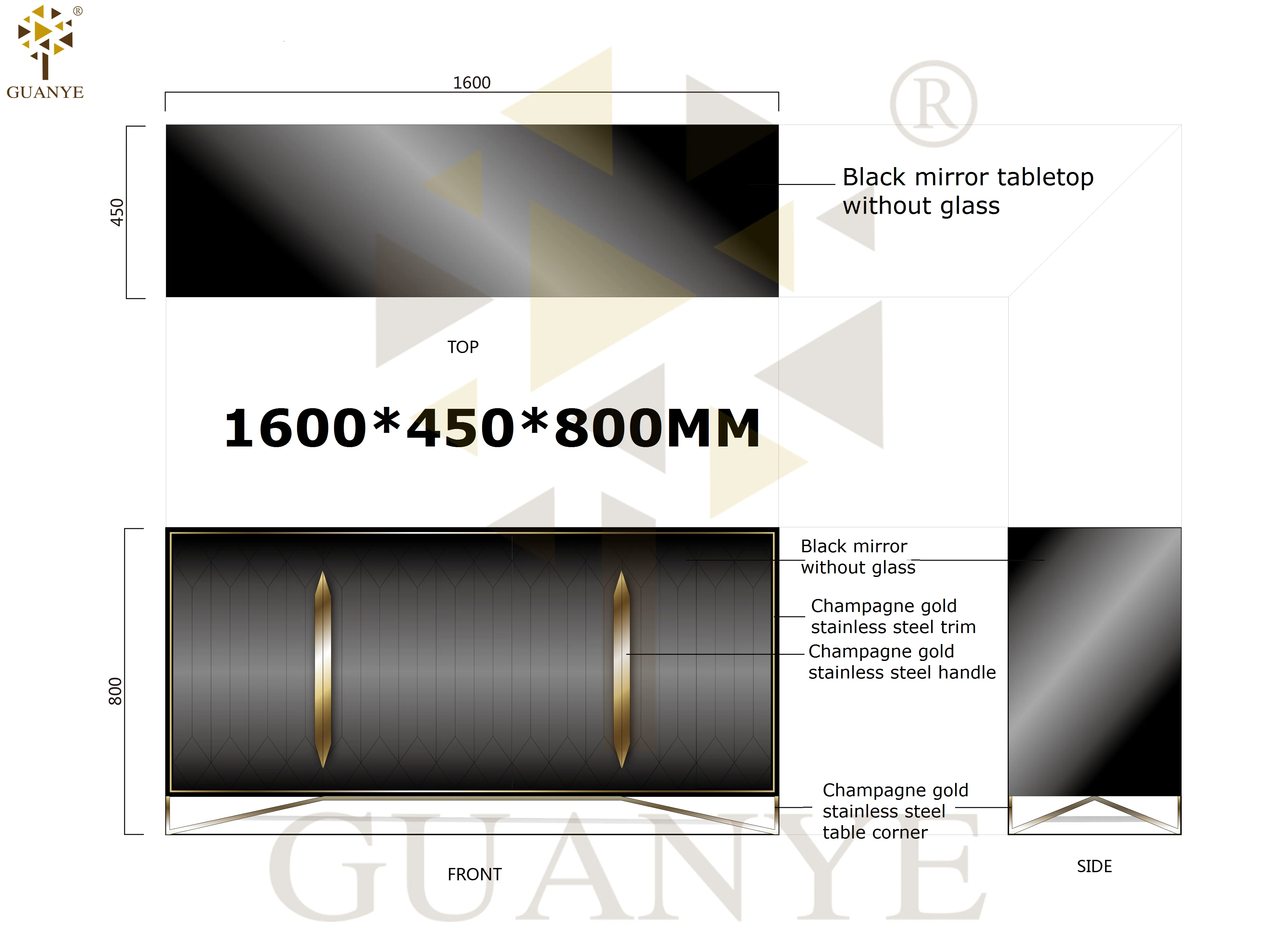 Guanye Hotsale Modern Sideboard Concise Style Wooden Furniture Black Mirror Sideboard Buffet Cabinet