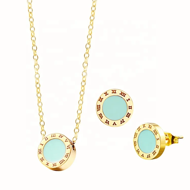 edelstahl schmuck 18k Gold Plated Enamel Necklace And Earring Designer Inspired 316L Stainless Steel Jewelry Set For women