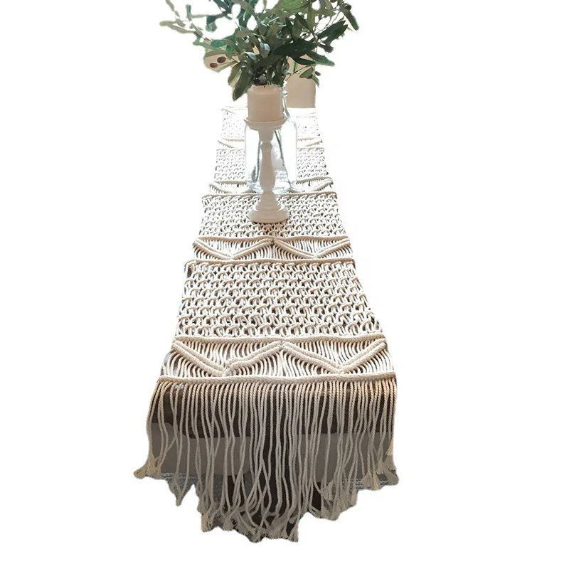 Lufu Customized Size European White Cotton Christmas crochet table runner Boho Style Table Runner For Wedding