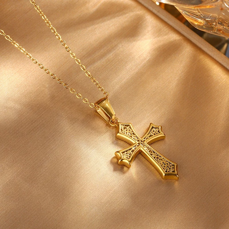 Personalized retro jewelry 18K gold non fading enamel color Virgin Mary prayer cross angel pendant necklace