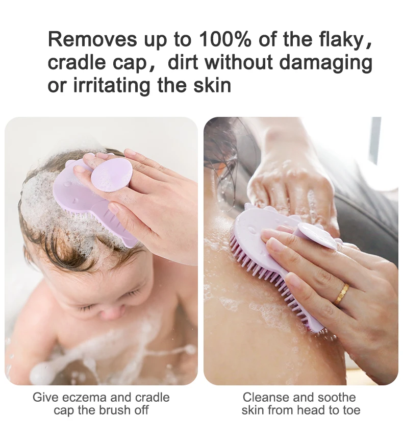 Hot Selling Dinosaurs Newborns Kid Cradle Cap Soft Scrub Brushes Bath Shower Silicone Baby Hair Brush For Babies