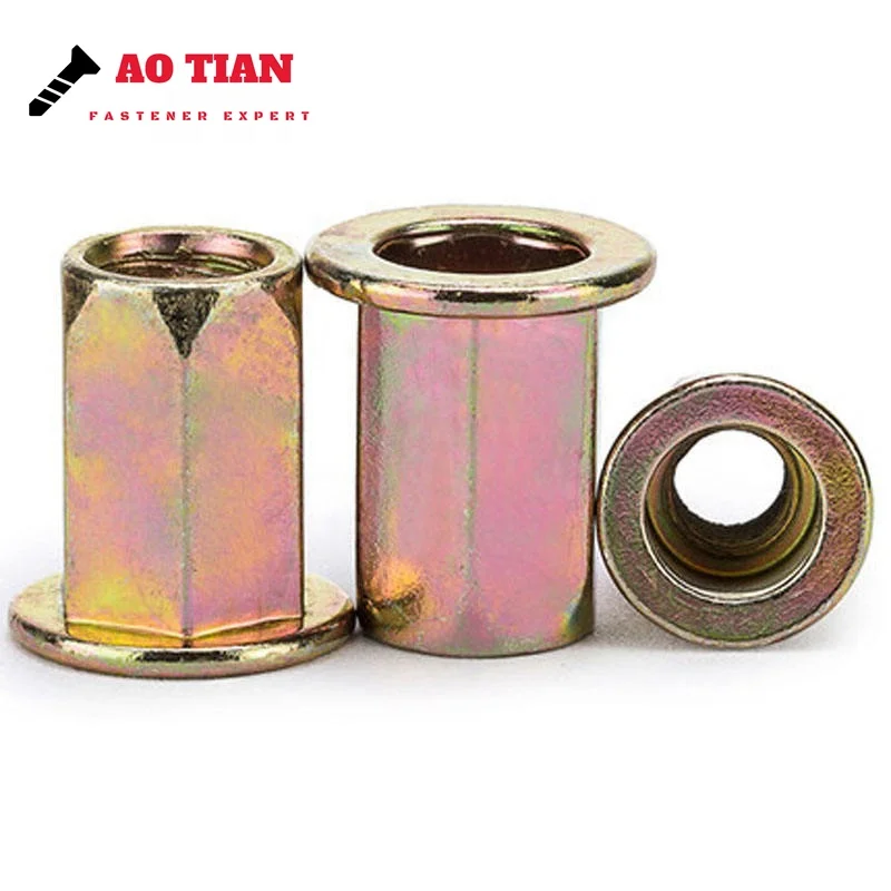 Factory Price Flat Head Full Hex Body zinc plated rivet nut For sheet matel