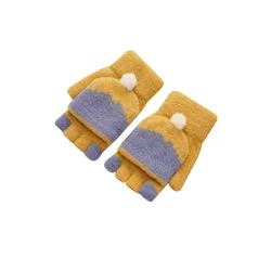 Warm Gloves In Autumn And Winter Student Half Finger Winter Gloves Knitted Open Finger Flip Mittens